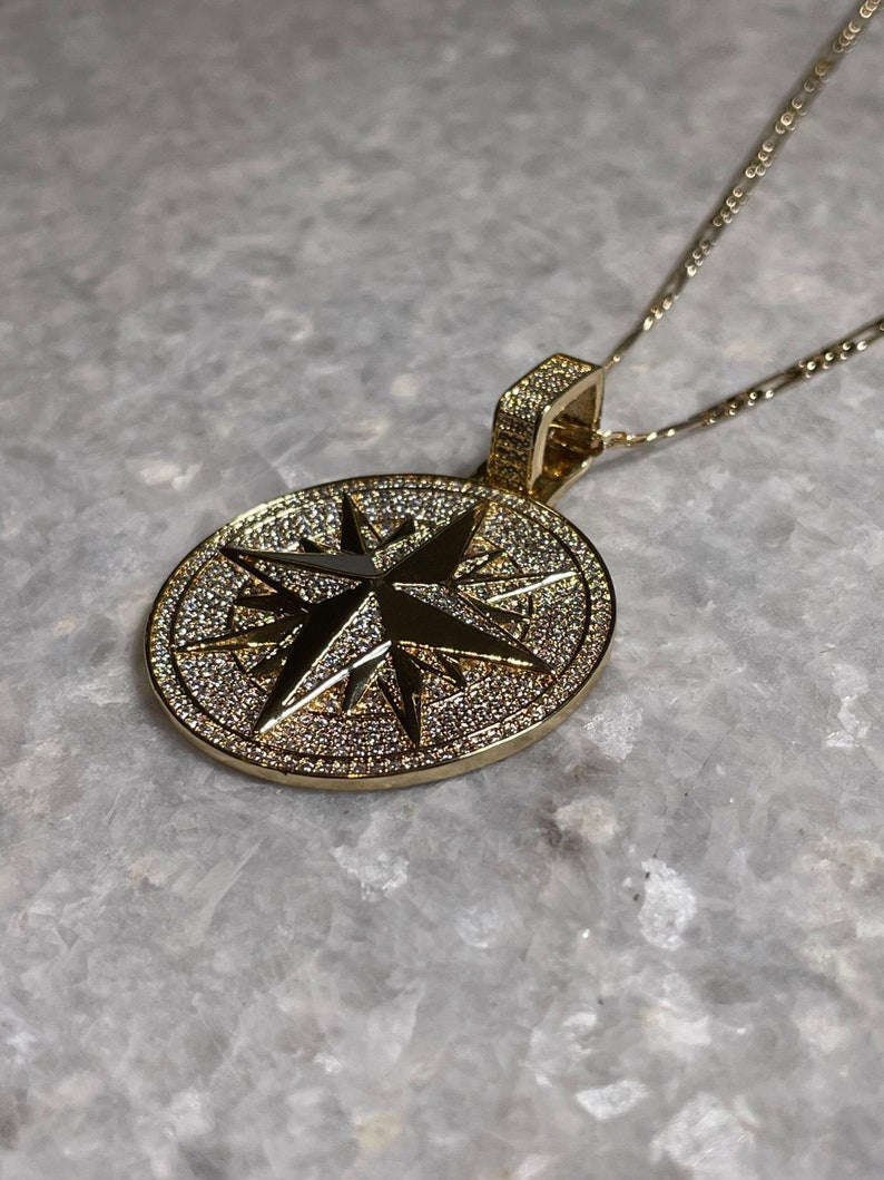 Gold Plated Star of Bethlehem Pendant, Gold Plated Compass Pendant , cross necklace, Bethlehem Star necklace, Christian jewelry gift