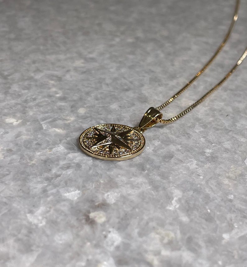 Gold Plated Star of Bethlehem Pendant, Gold Plated Compass Pendant , cross necklace, Bethlehem Star necklace, Christian jewelry gift