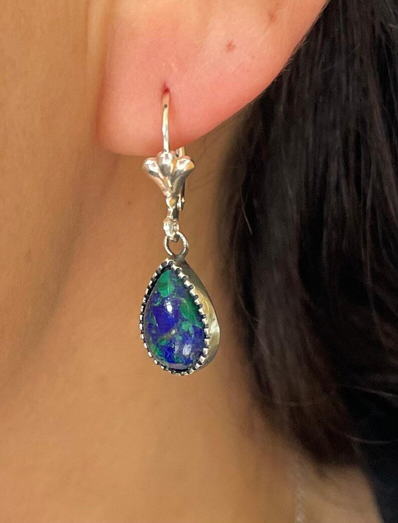 Genuine Eilat Stone Earrings, 925 Silver, turquoise earrings, king Solomon stone, natural Eilat jewelry, silver earrings, stone earrings