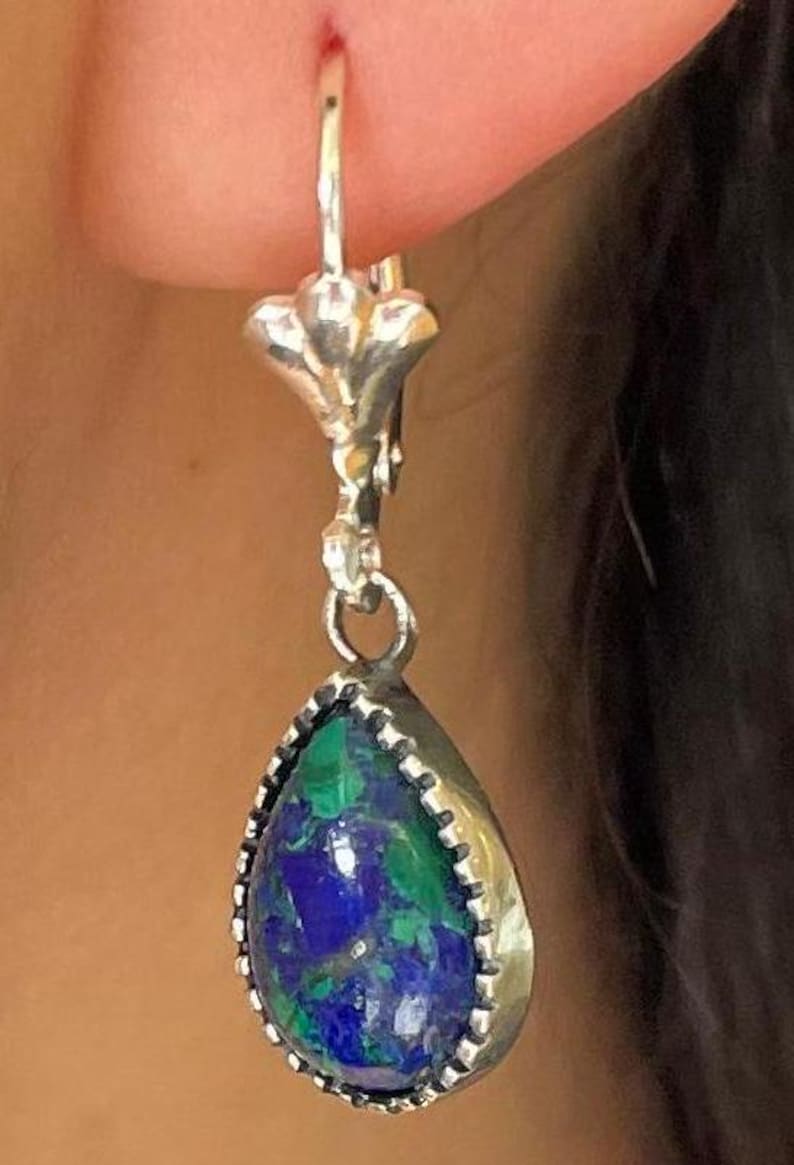 Genuine Eilat Stone Earrings, 925 Silver, turquoise earrings, king Solomon stone, natural Eilat jewelry, silver earrings, stone earrings