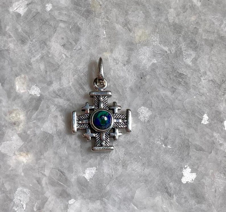 Jerusalem Cross Necklace, Eilat Stone Jewelry, 925 silver, Silver Cross Necklace, Christian gift, Religious Gift, gift for her, gift for him