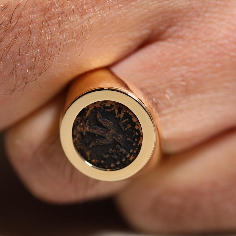 The Widow Mite Authentic Coin ring, Mite Ring, 14K solid gold, Christian gift, Religious jewelry, gift for her, gift for Fathers, White ring