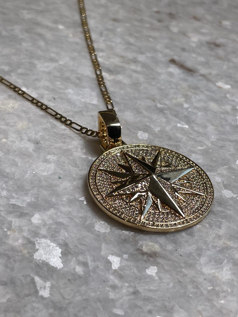 Gold Plated Star of Bethlehem Pendant, Gold Plated Compass Pendant , cross necklace, Bethlehem Star necklace, Christian jewelry gift