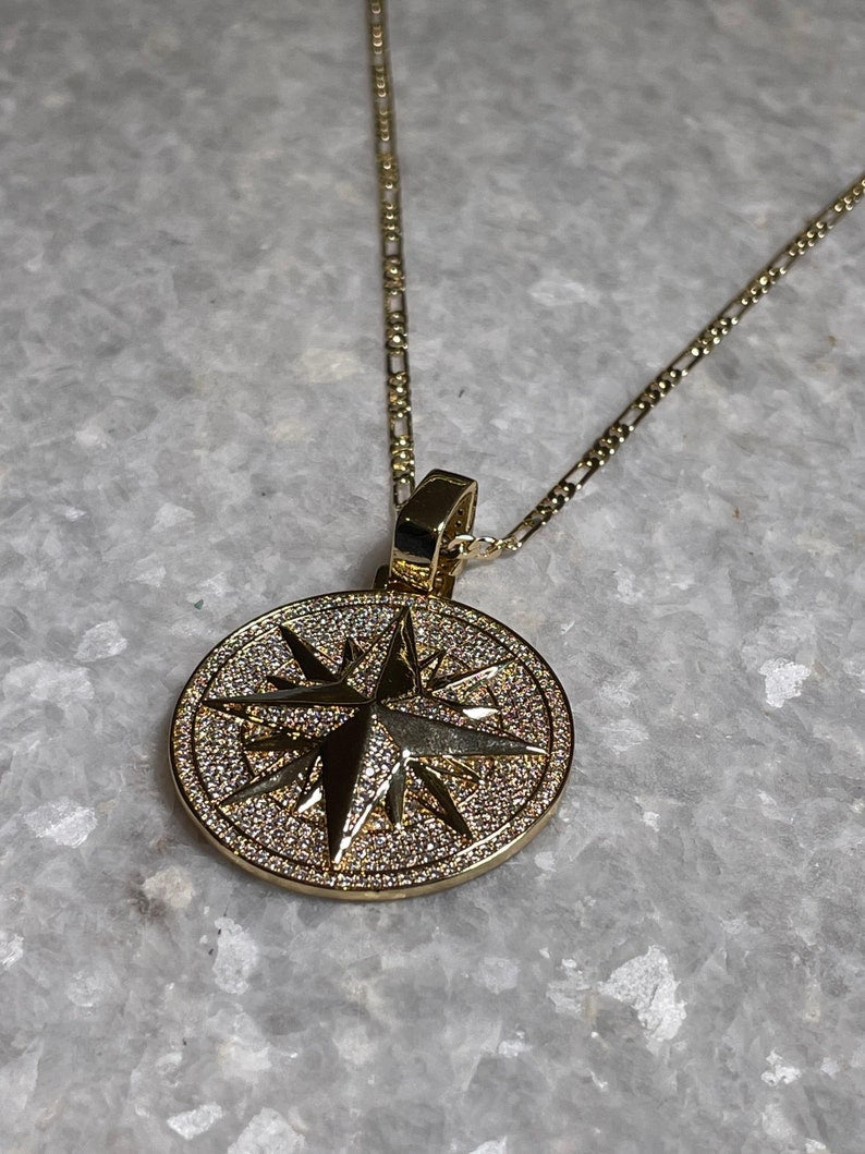 Gold Plated Star of Bethlehem Pendant, Gold Plated Compass Pendant , cross necklace, Bethlehem Star necklace, Christian jewelry gift