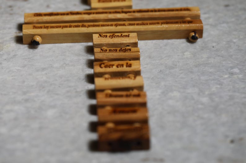Olive Wood Cross Blessing Our Father Prayer, Carving on olive wood, hand made in the Holy Land with shape of Holy cross, blessing for home