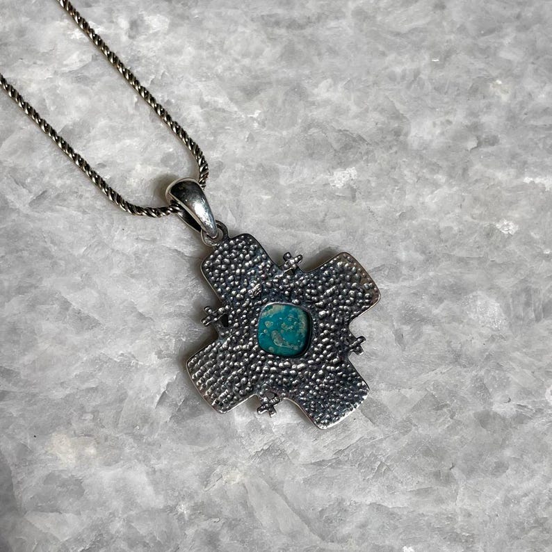 Jerusalem cross Sterling Silver Pendant with roman Glass, 925 silver , Christian gift, gift for her, Unissex , Jerusalem cross , Blessed