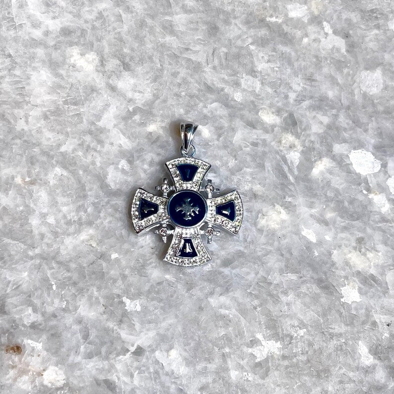 Jerusalem Cross Necklace, 925 silver, cross pendant, Zircon Cross, Silver Cross Necklace, Christian gift, Religious Gift, gift for him,