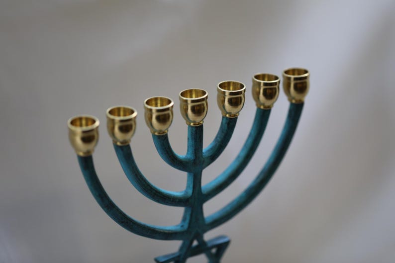 Menorah from Israel With Messianic Symbols, Judaica from Israel, Bar Mitzvah, Jewish gift, Handmade Menorah, Jewish Decorative Menorah