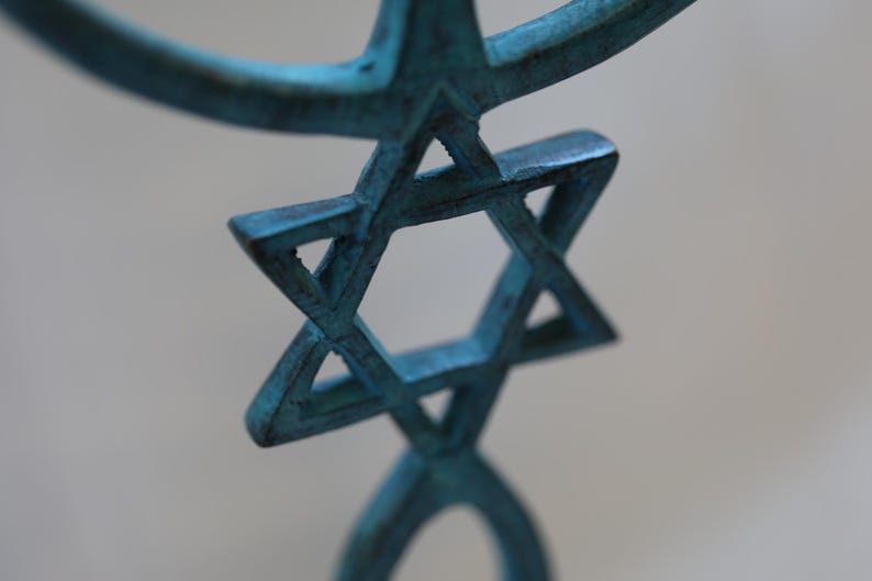 Menorah from Israel With Messianic Symbols, Judaica from Israel, Bar Mitzvah, Jewish gift, Handmade Menorah, Jewish Decorative Menorah