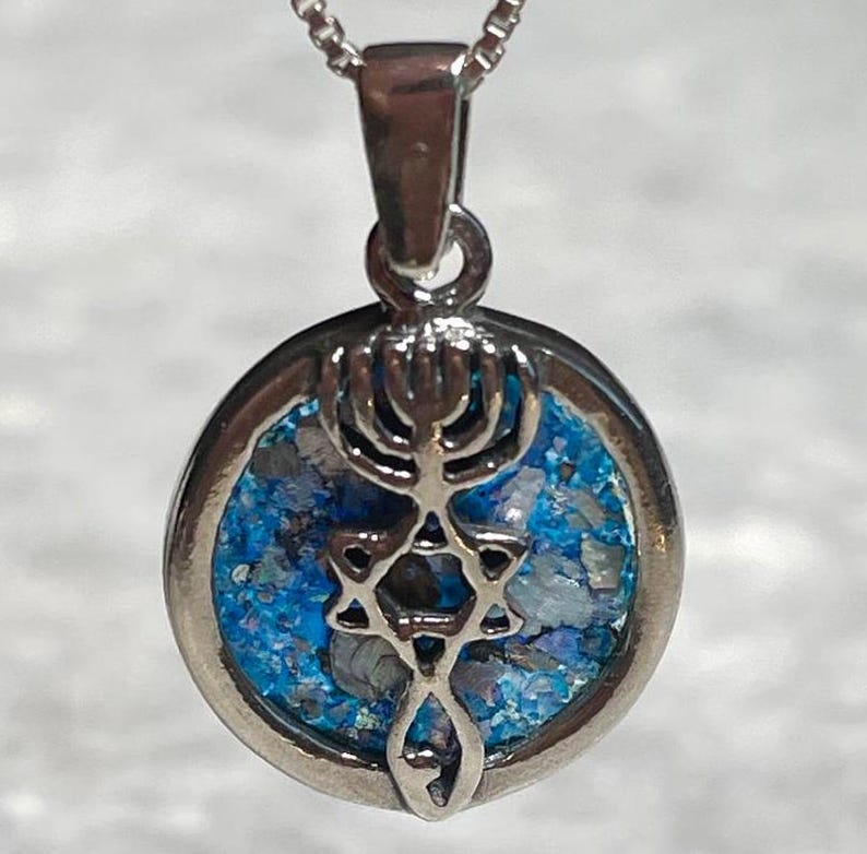 Messianic Sterling Silver Pendant with roman Glass, 925 silver , Christian gift, gift for her, Gift for him , Roman glass silver , unissex