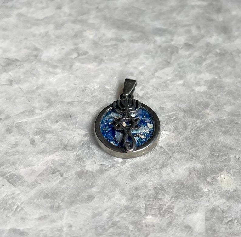 Messianic Sterling Silver Pendant with roman Glass, 925 silver , Christian gift, gift for her, Gift for him , Roman glass silver , unissex
