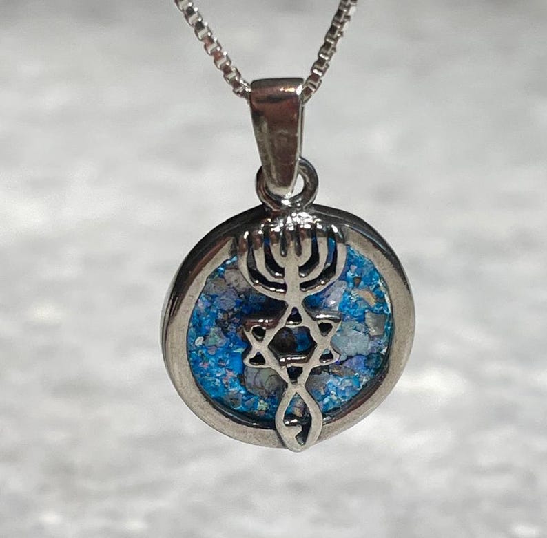Messianic Sterling Silver Pendant with roman Glass, 925 silver , Christian gift, gift for her, Gift for him , Roman glass silver , unissex