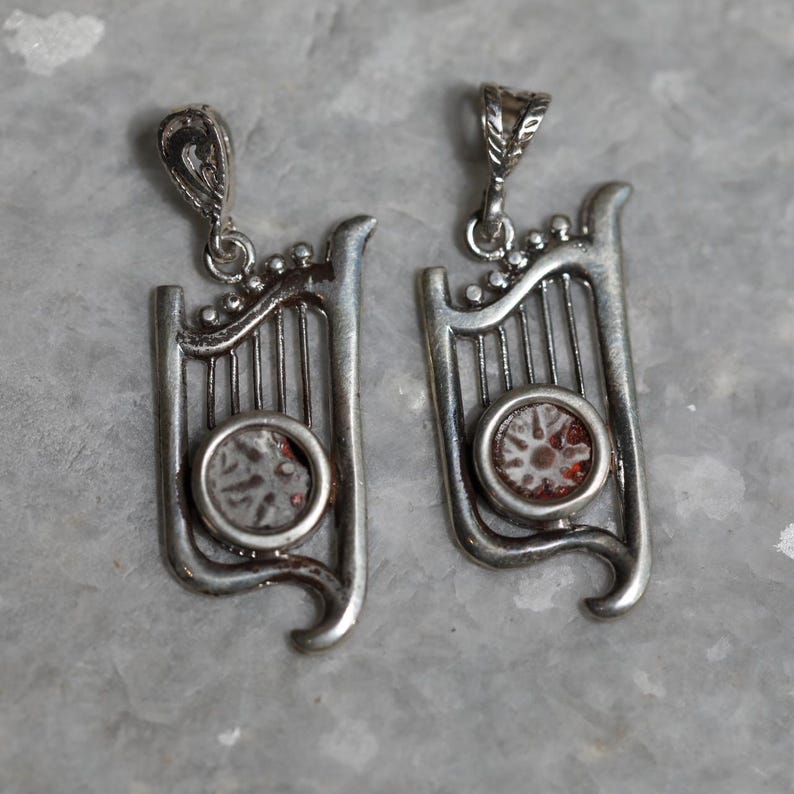 Silver Harp Widows Mite Coin necklace, 925 Silver, Biblical jewelry, Christian necklace, Ancient coin, Vintage necklace, Christian gifs