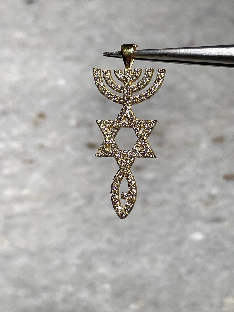 Diamond Messianic Pendant, 14 Gold, Messianic Jewelry, christian gift, Baptism Gift, Gold Messianic Necklace, Messiah necklace, 14k judaica