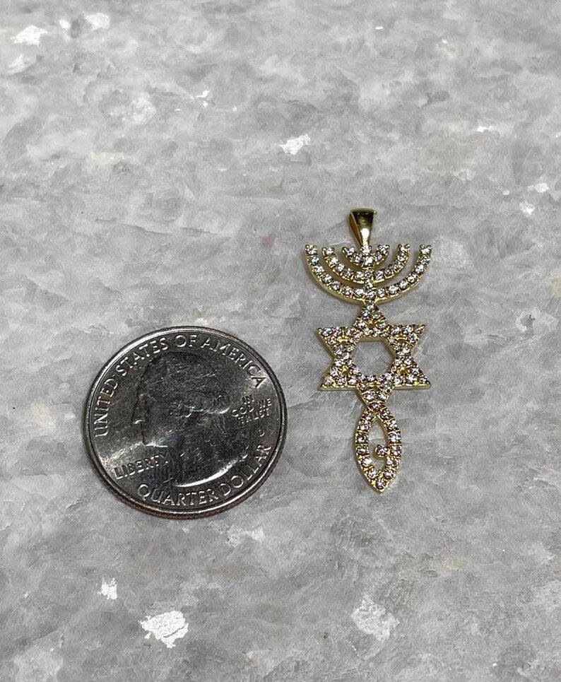 Diamond Messianic Pendant, 14 Gold, Messianic Jewelry, christian gift, Baptism Gift, Gold Messianic Necklace, Messiah necklace, 14k judaica
