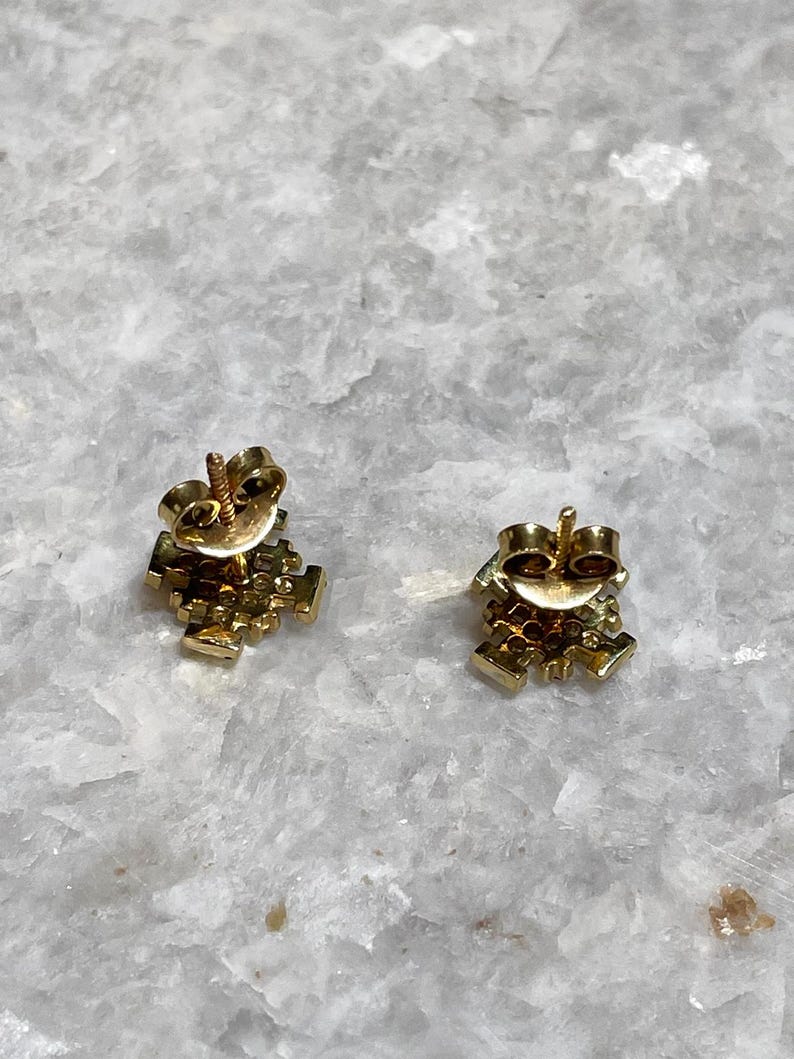 Jerusalem Cross Earrings With Diamonds, 14K gold, christian gifts, cross earrings, natural diamonds stone, stud earrings, gold jewelrys