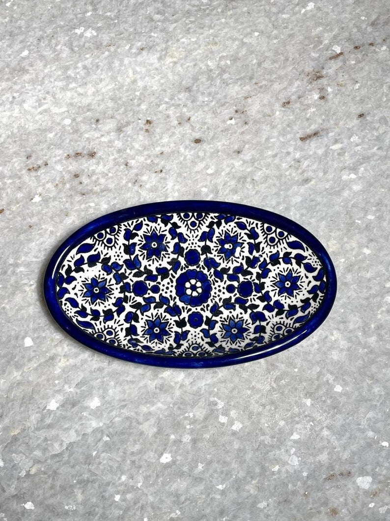 Ceramic plate, Handmade pottery, blue and white ceramic, Kitchen decor, Spoon holder for kitchen, Judaica, Home Decor, New Home Gift