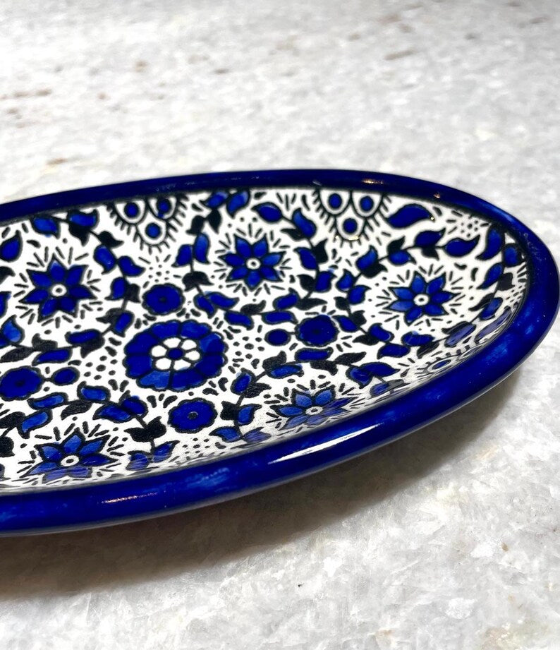 Ceramic plate, Handmade pottery, blue and white ceramic, Kitchen decor, Spoon holder for kitchen, Judaica, Home Decor, New Home Gift