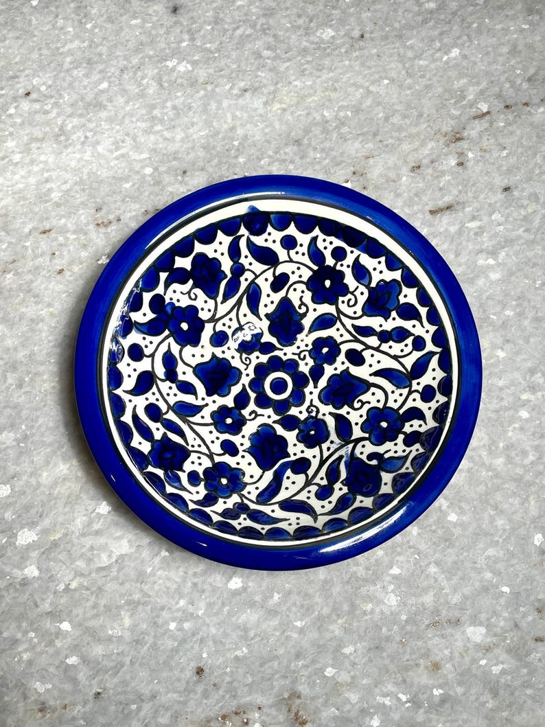 Blue and White Ceramic Plate, Handmade pottery, Kitchen decor, Spoon holder for kitchen, Judaica, Home Decor, New Home Gift, round plate