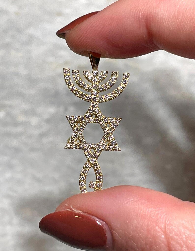 Diamond Messianic Pendant, 14 Gold, Messianic Jewelry, christian gift, Baptism Gift, Gold Messianic Necklace, Messiah necklace, 14k judaica