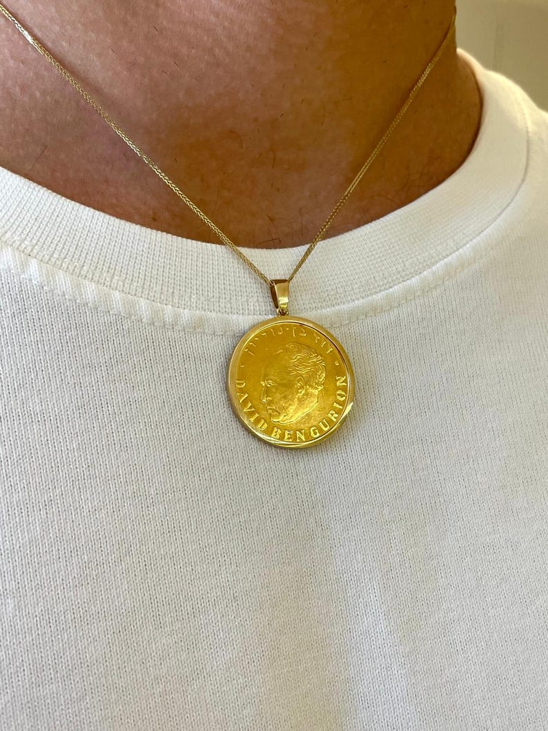 David Ben Gurion Pendant, 14K gold, Yellow gold necklace, Jewish Coin pendant, Coin Jewelry, Coin Jewelry, Christian gift, jewish gift