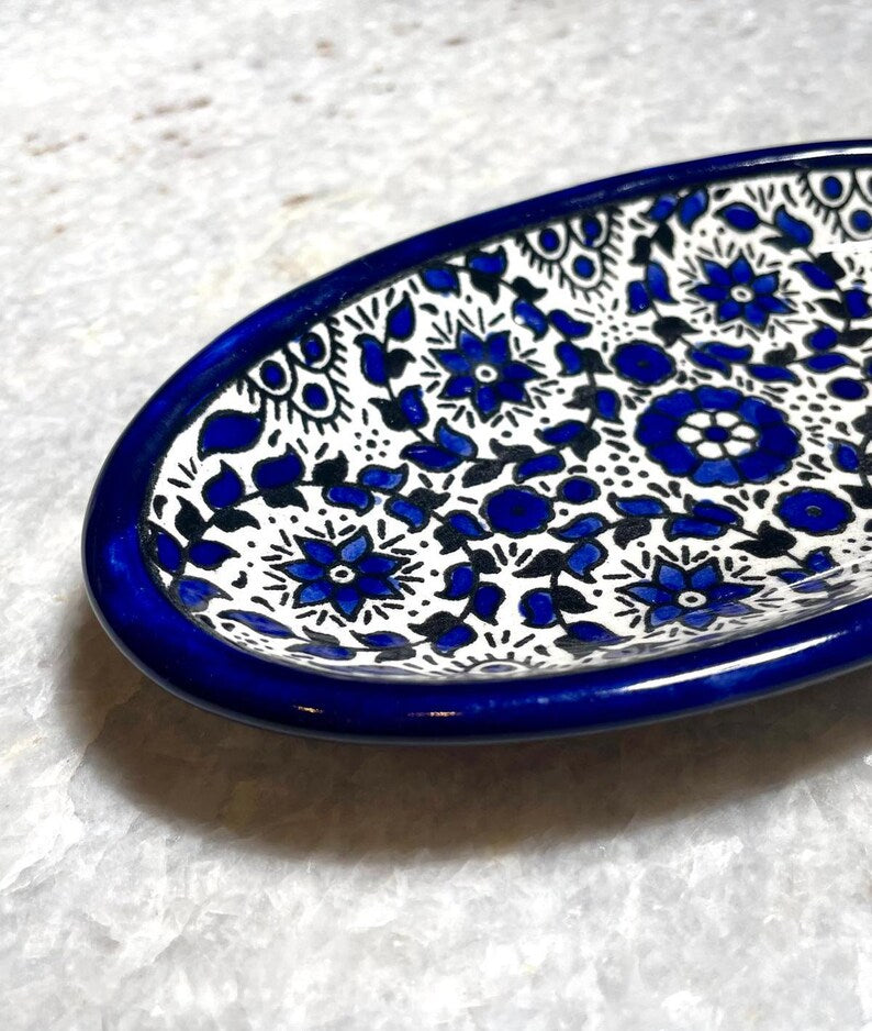 Ceramic plate, Handmade pottery, blue and white ceramic, Kitchen decor, Spoon holder for kitchen, Judaica, Home Decor, New Home Gift