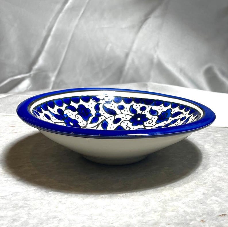 Blue and White Ceramic Plate, Handmade pottery, Kitchen decor, Spoon holder for kitchen, Judaica, Home Decor, New Home Gift, round plate