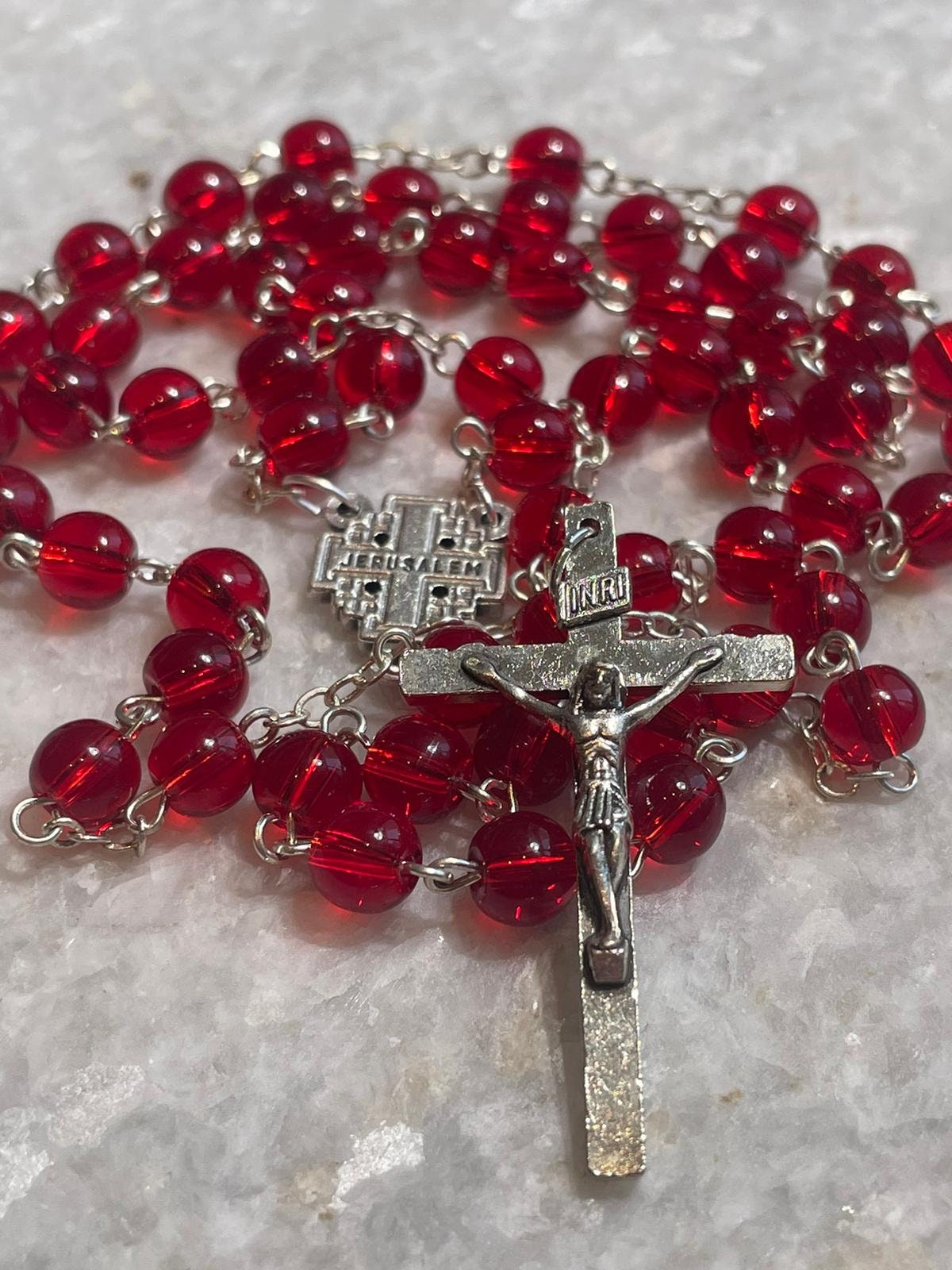 Rosary beads made at the Holy Land with Crucifix, rosary beads, soil from the holy land, rosary beads, Valentines Day gift, romantic gift