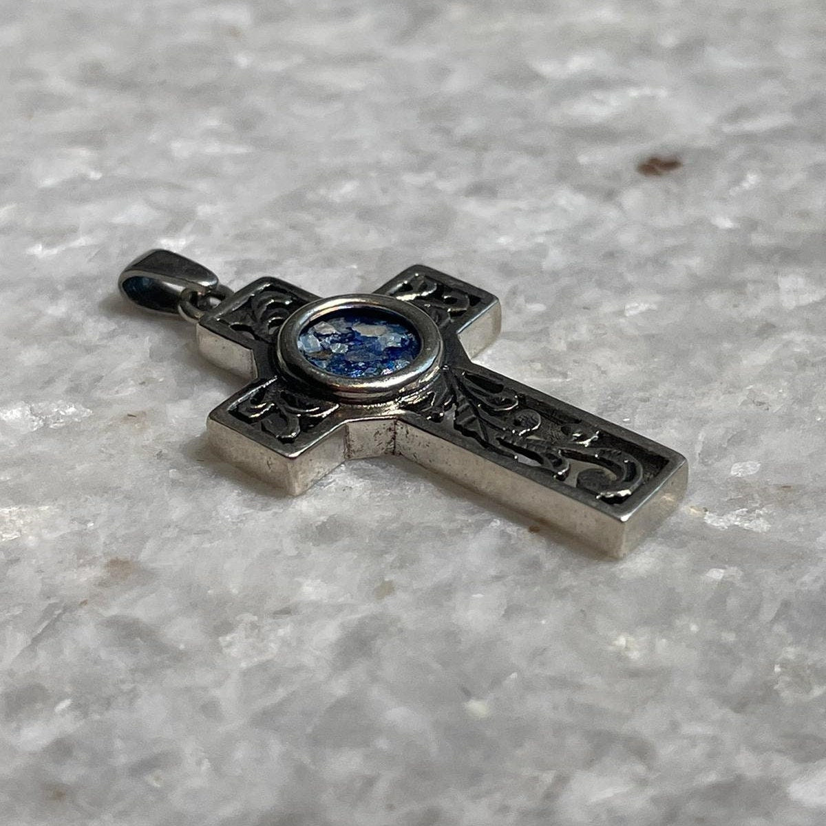 Cross Pendant with roman glass, 925 silver, christian gift, cross pendant, cross necklace, roman glass necklace, birthday unisex jewelry