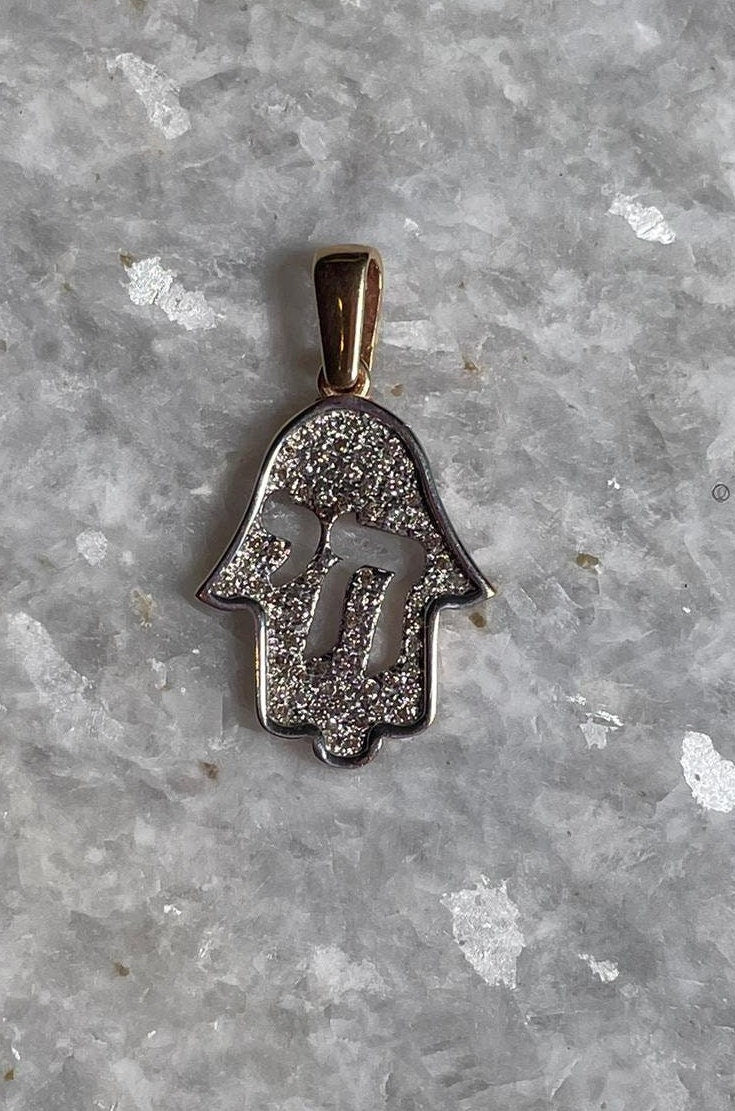 Hamsa&Chai pendant, 14K gold, hamsa pendant, chai pendant, Jewish gift, hamsa necklace, 14K Gold Chain Necklaces, 14k judaica