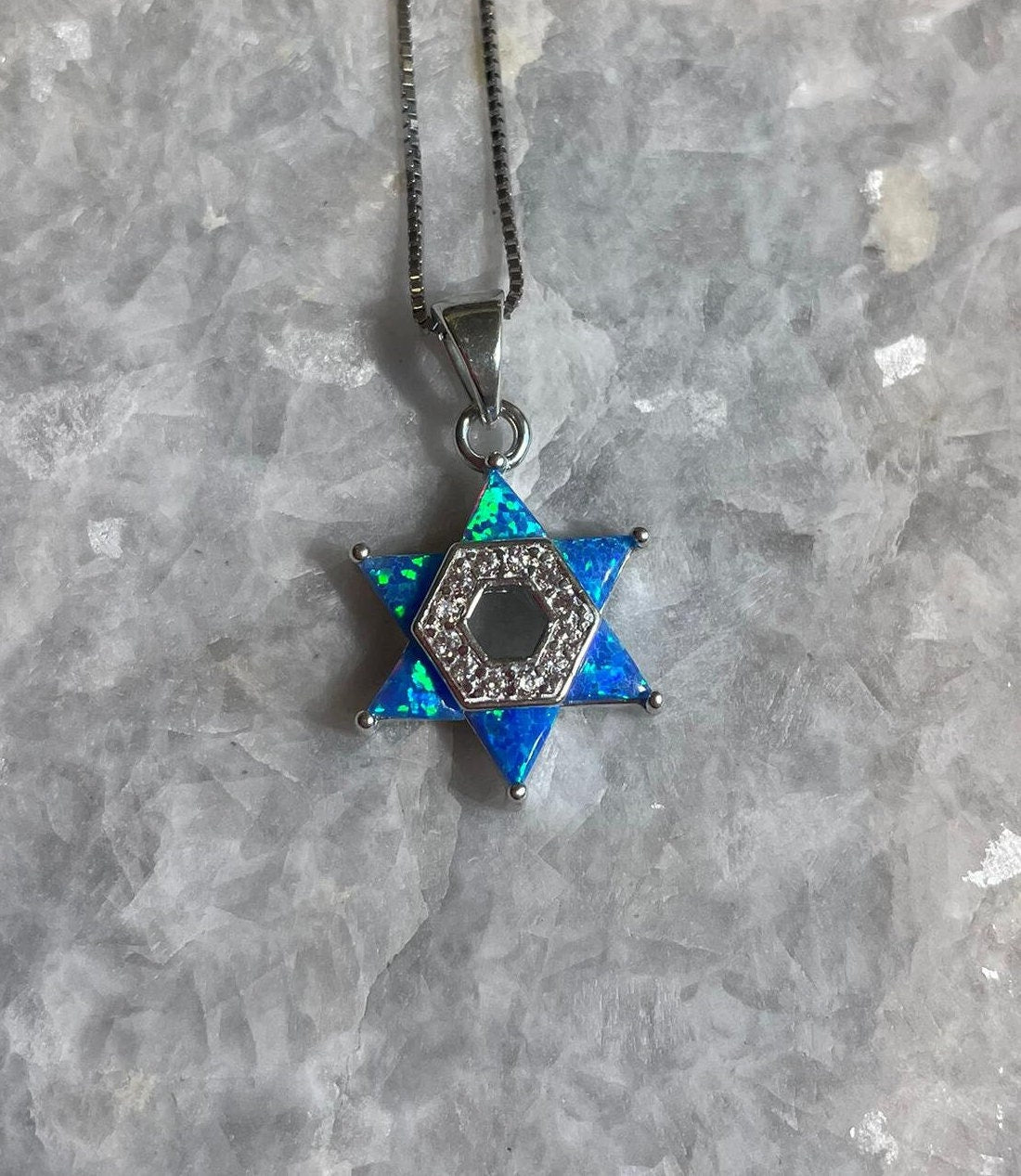 opal necklace, star of david necklace, 925 Silver, opal necklace, jewish jewelry, jewish star, bat mitzvah gift, silver necklace, blue opal