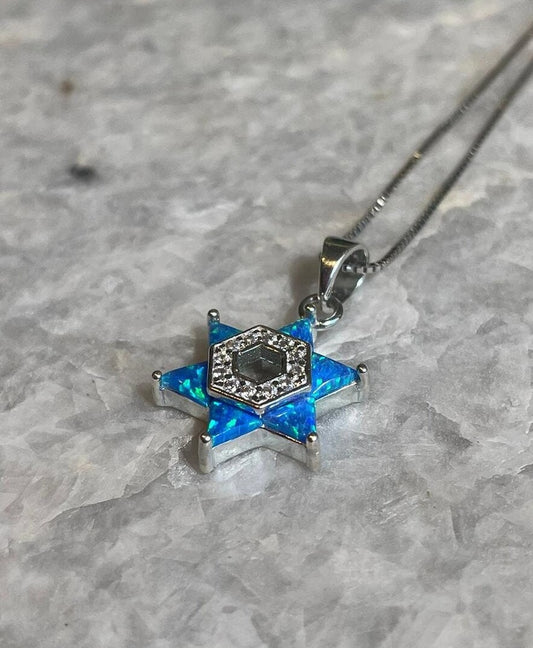 opal necklace, star of david necklace, 925 Silver, opal necklace, jewish jewelry, jewish star, bat mitzvah gift, silver necklace, blue opal