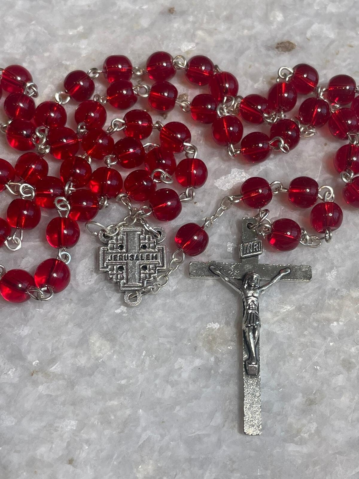 Rosary beads made at the Holy Land with Crucifix, rosary beads, soil from the holy land, rosary beads, Valentines Day gift, romantic gift