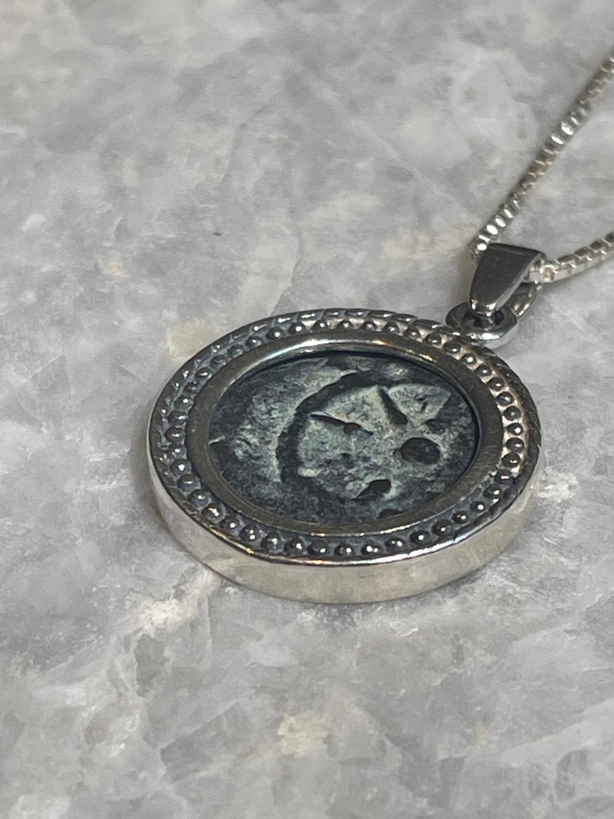 Authentic Widows Mite Coin necklace, 925 Silver, Biblical jewelry, Christian necklace, Ancient coin, Vintage necklace, Christian gifs