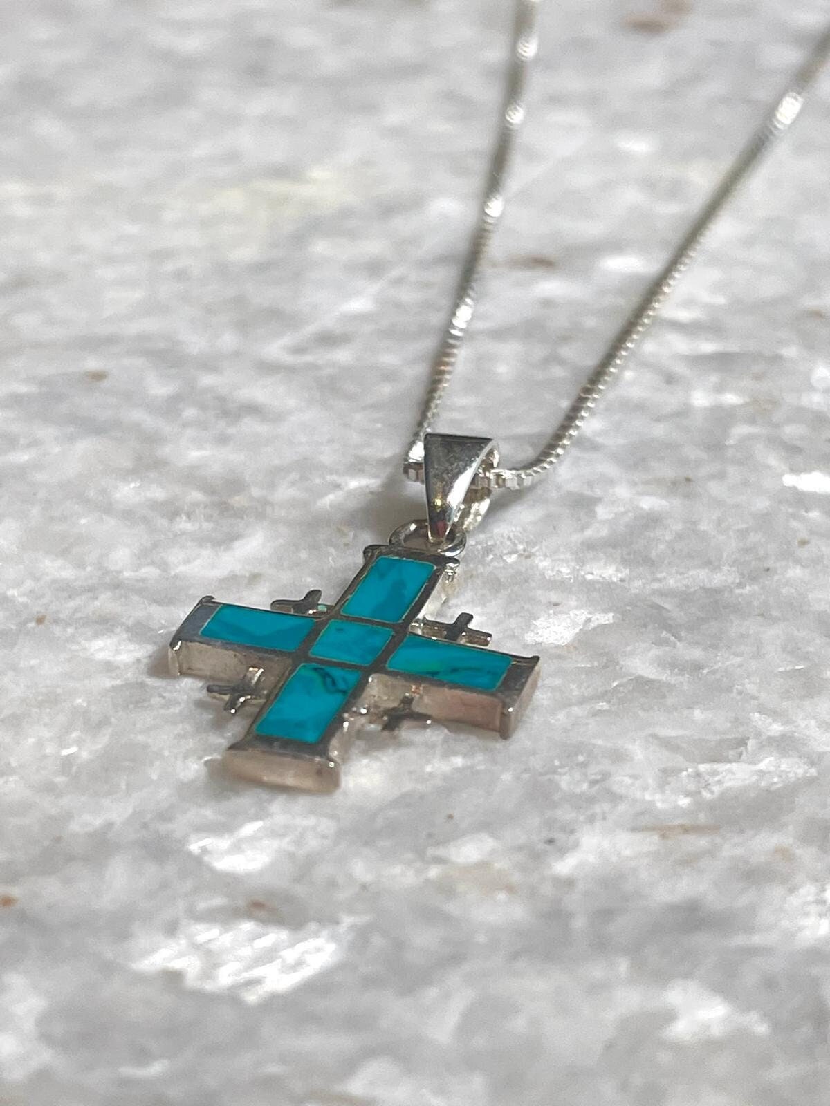 Jerusalem Cross Necklace, Eilat Stone Jewelry, 925 silver, Silver Cross Necklace, Christian gift, Religious Gift, gift for her, gift for him