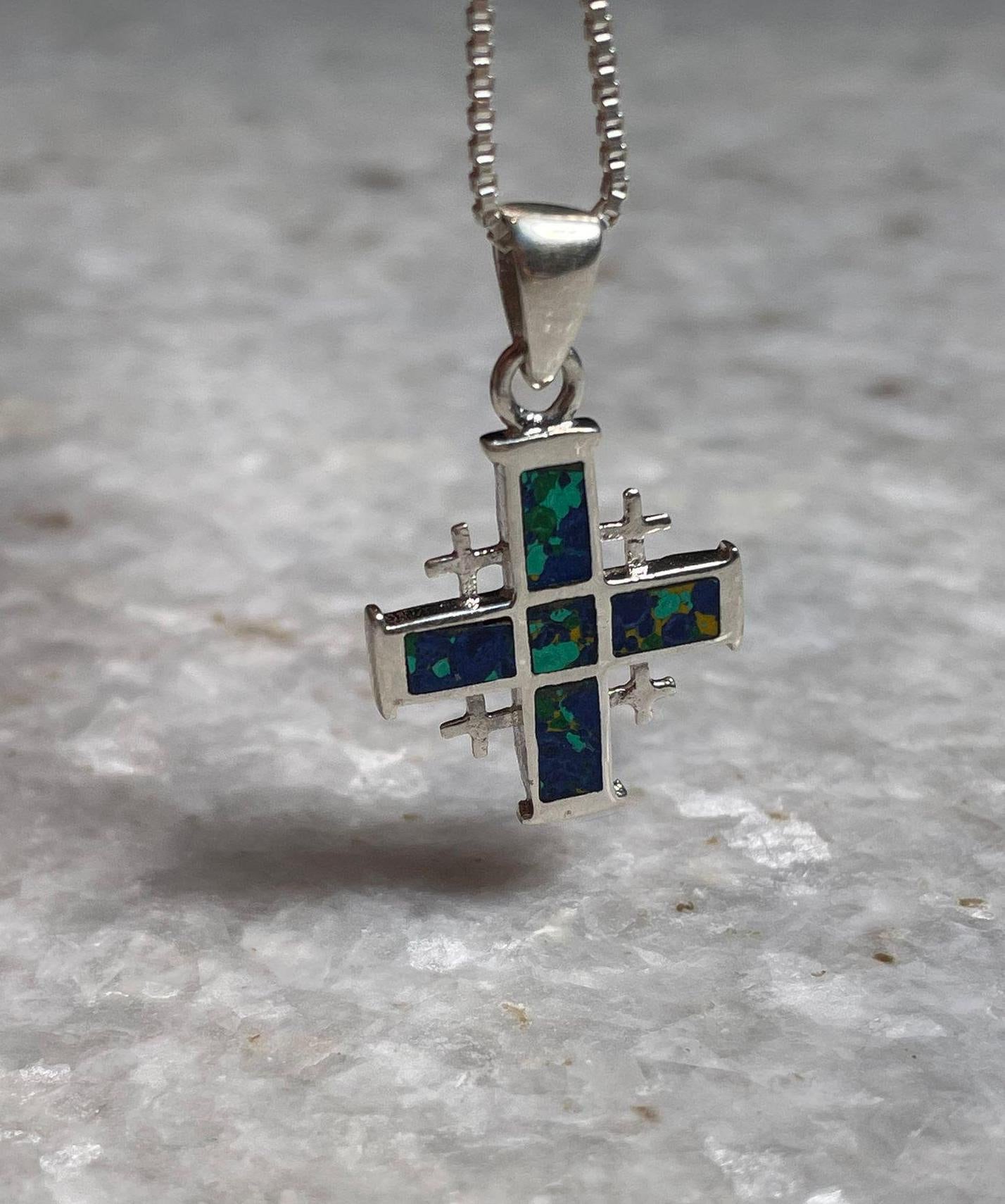 Jerusalem Cross Necklace, Eilat Stone Jewelry, 925 silver, Silver Cross Necklace, Christian gift, Religious Gift, gift for her, gift for him