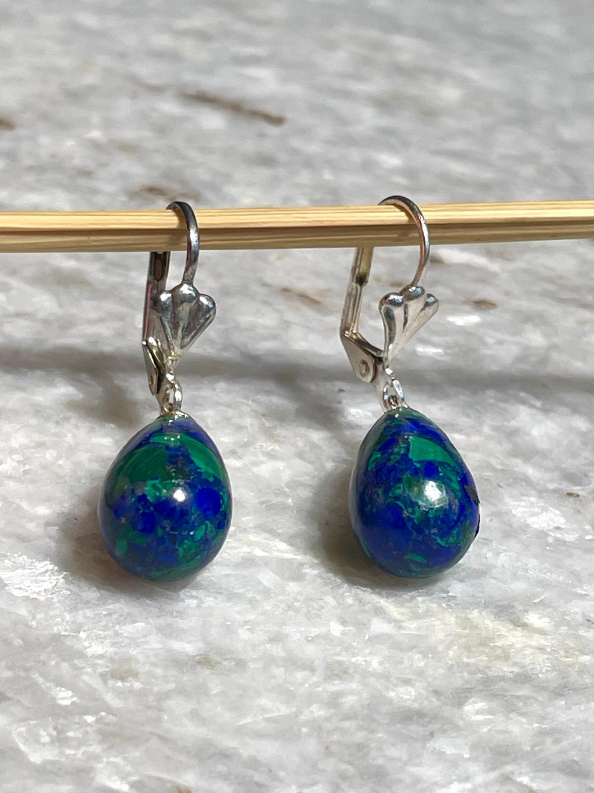 Genuine Eilat Stone dangling earrings, 925 Silver, king Solomon stone earrings, bat mitzvah gift, Jewish jewelry, natural Eilat stone jewel