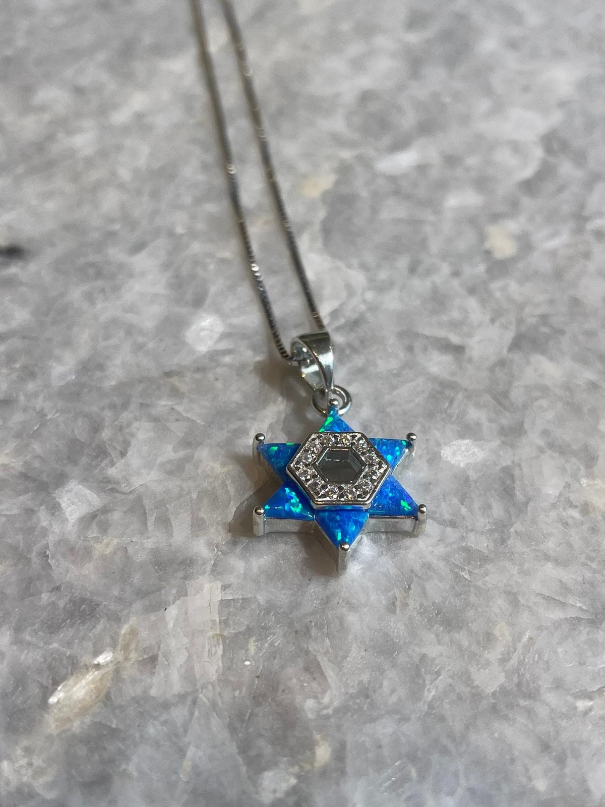 opal necklace, star of david necklace, 925 Silver, opal necklace, jewish jewelry, jewish star, bat mitzvah gift, silver necklace, blue opal