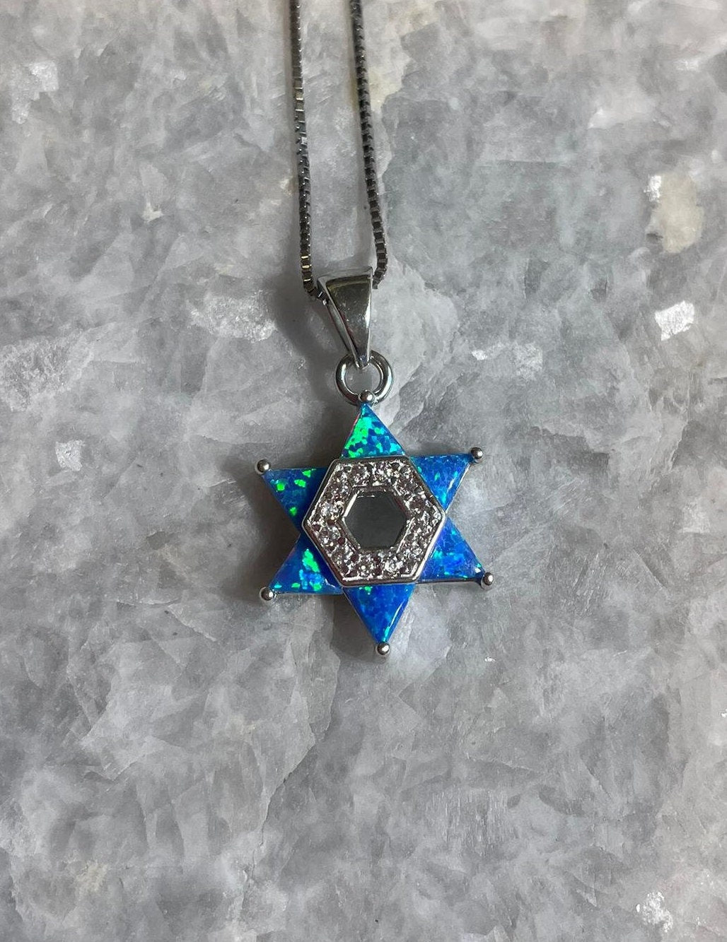 opal necklace, star of david necklace, 925 Silver, opal necklace, jewish jewelry, jewish star, bat mitzvah gift, silver necklace, blue opal