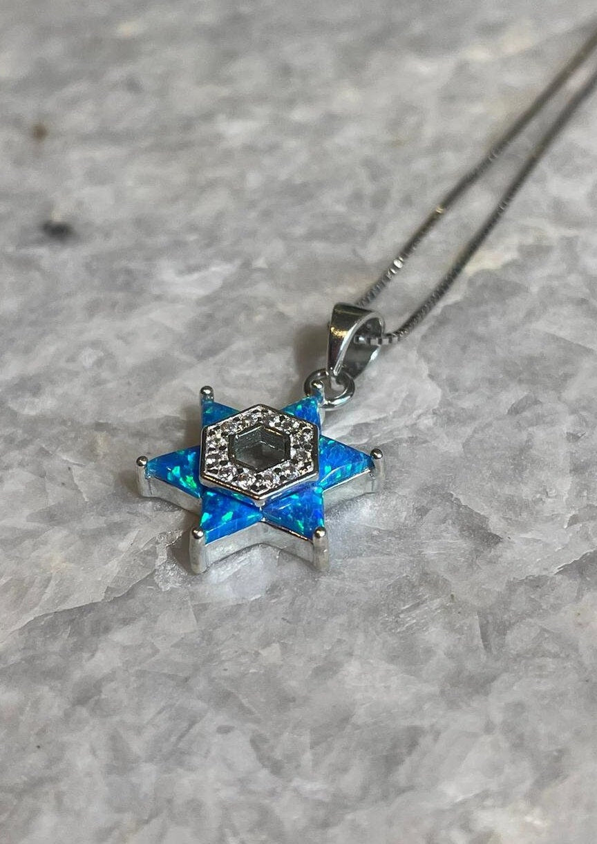 opal necklace, star of david necklace, 925 Silver, opal necklace, jewish jewelry, jewish star, bat mitzvah gift, silver necklace, blue opal