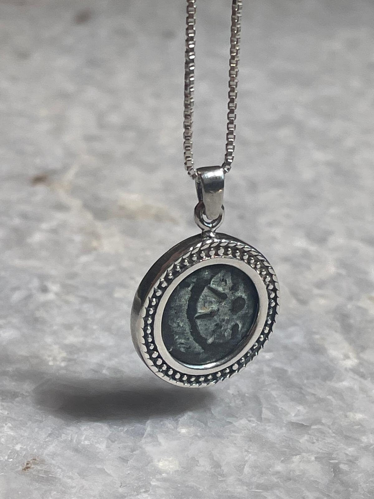 Authentic Widows Mite Coin necklace, 925 Silver, Biblical jewelry, Christian necklace, Ancient coin, Vintage necklace, Christian gifs