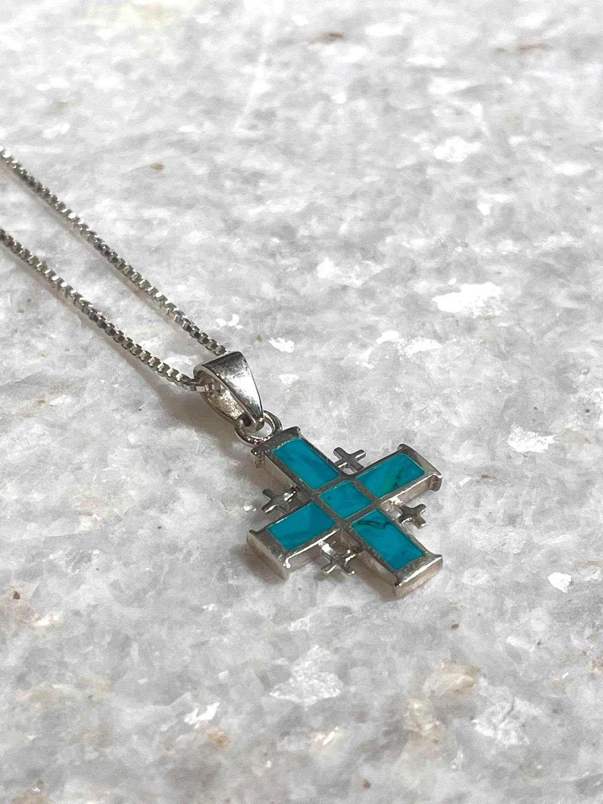 Jerusalem Cross Necklace, Eilat Stone Jewelry, 925 silver, Silver Cross Necklace, Christian gift, Religious Gift, gift for her, gift for him
