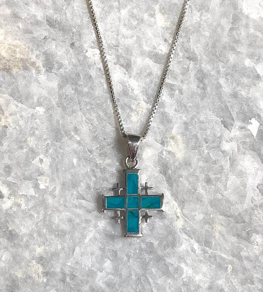 Jerusalem Cross Necklace, Eilat Stone Jewelry, 925 silver, Silver Cross Necklace, Christian gift, Religious Gift, gift for her, gift for him