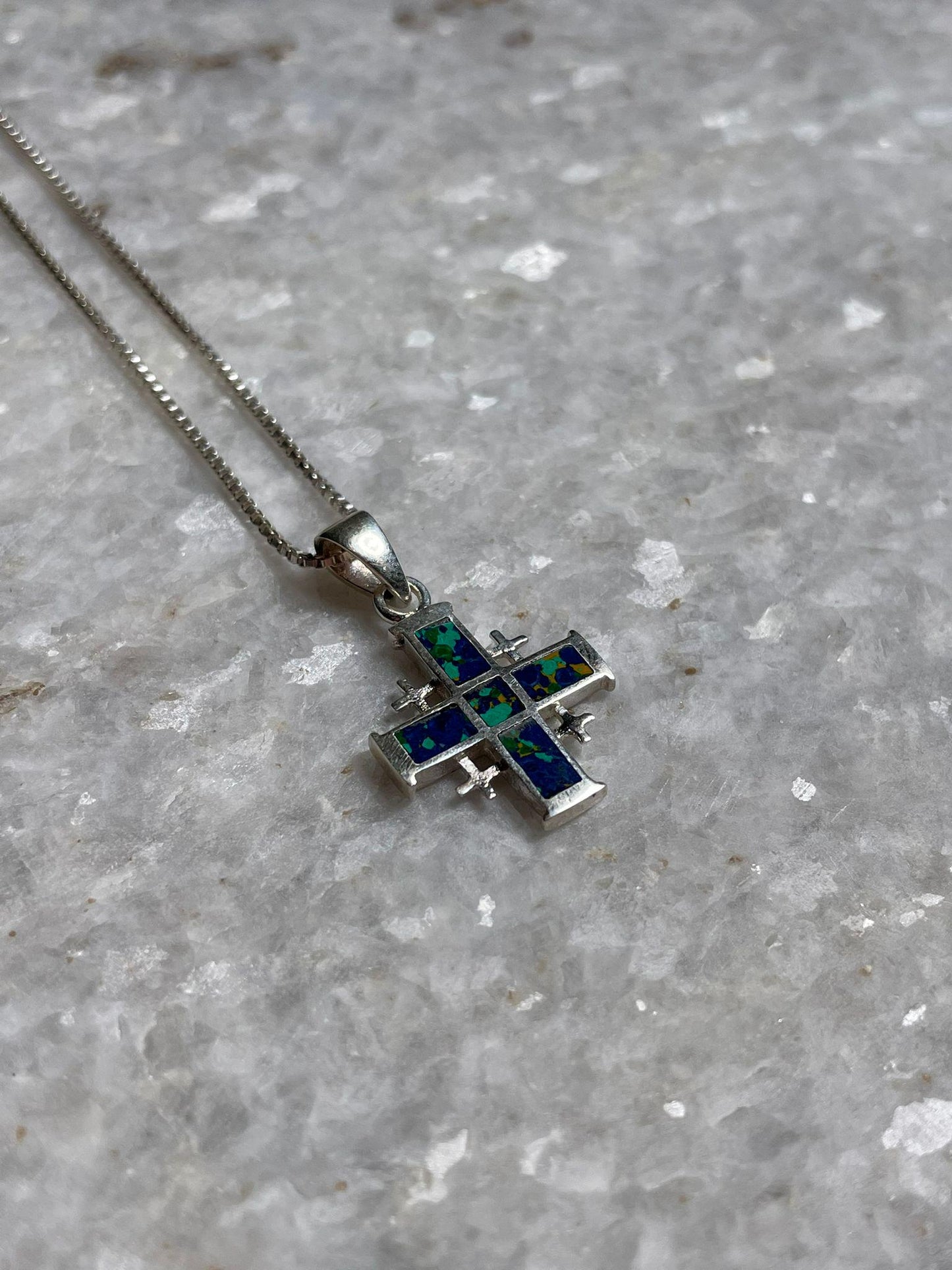 Jerusalem Cross Necklace, Eilat Stone Jewelry, 925 silver, Silver Cross Necklace, Christian gift, Religious Gift, gift for her, gift for him