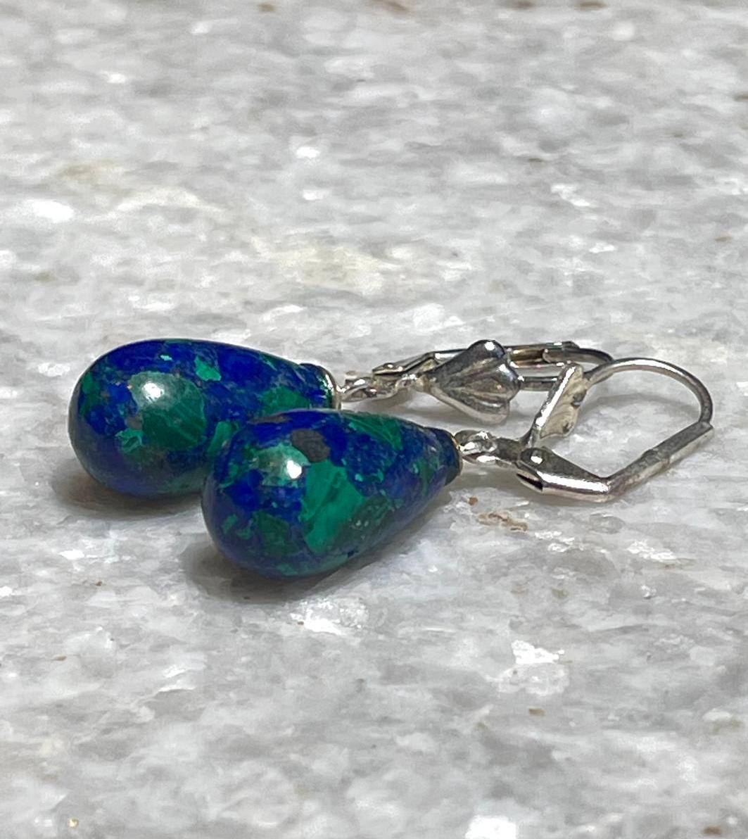Genuine Eilat Stone dangling earrings, 925 Silver, king Solomon stone earrings, bat mitzvah gift, Jewish jewelry, natural Eilat stone jewel