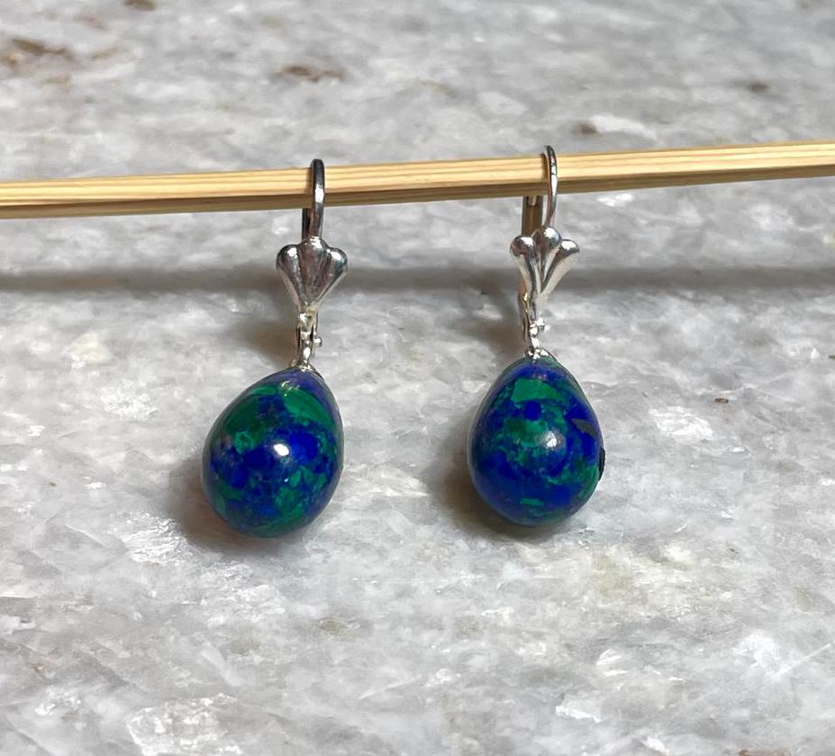 Genuine Eilat Stone dangling earrings, 925 Silver, king Solomon stone earrings, bat mitzvah gift, Jewish jewelry, natural Eilat stone jewel