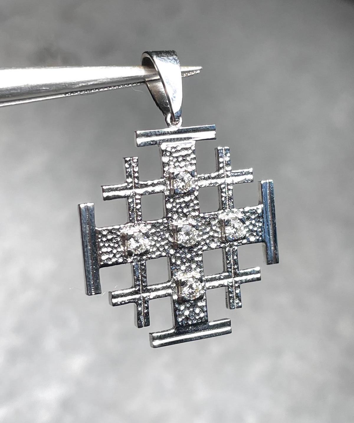 Jerusalem Cross Pendant With Diamond, 14K gold, Christmas gift, cross necklace, cross jewelry, gift for her, 14k judaica, cross necklace