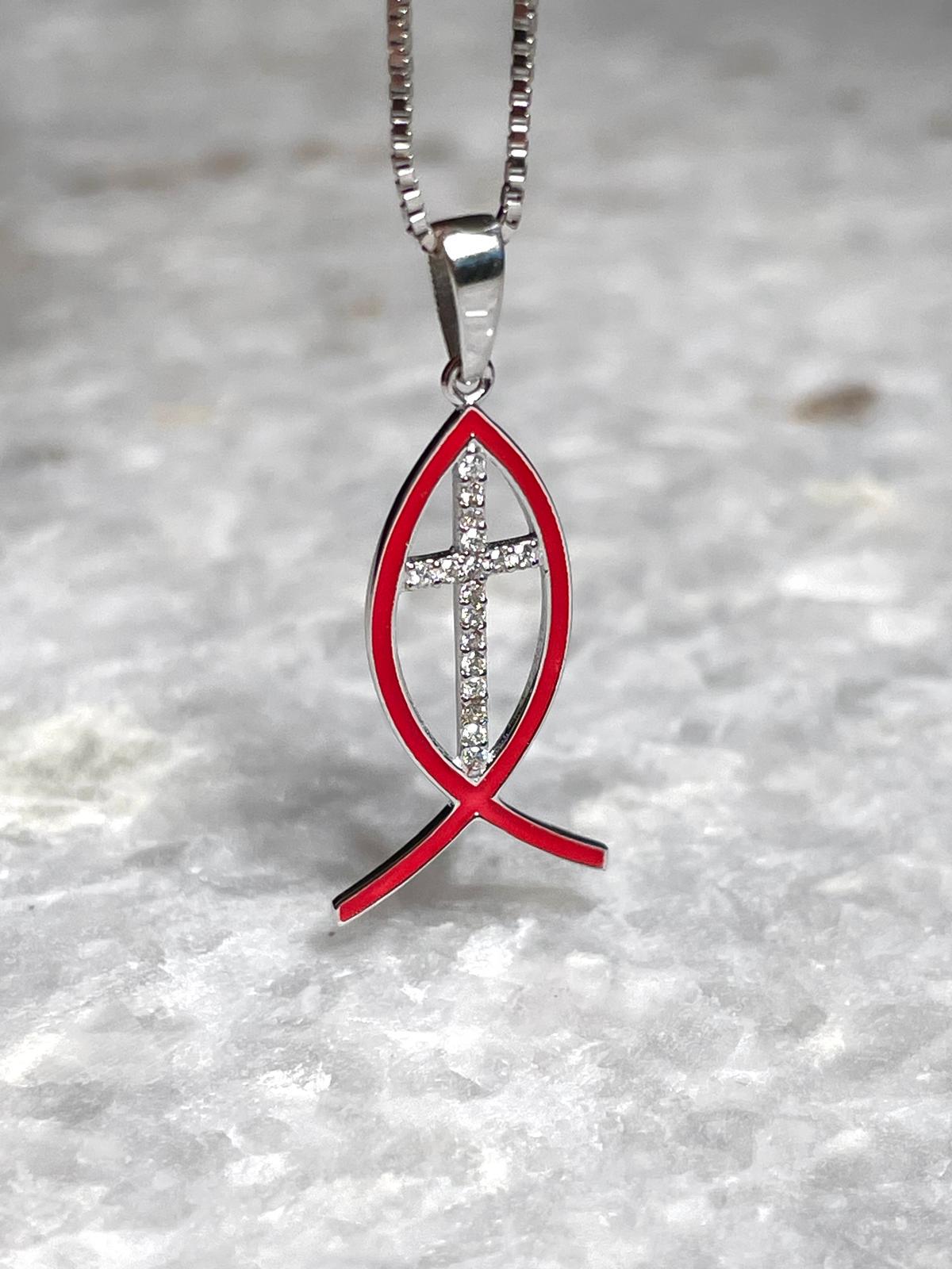 Diamond Messianic Pendant, 14 Gold, Messianic Jewelry, fish pendant, cross pendant, Gold Messianic Necklace, Messiah necklace, gift for her