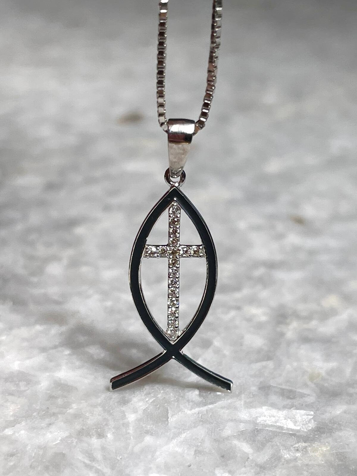Diamond Messianic Pendant, 14 Gold, Messianic Jewelry, fish pendant, cross pendant, Gold Messianic Necklace, Messiah necklace, gift for her
