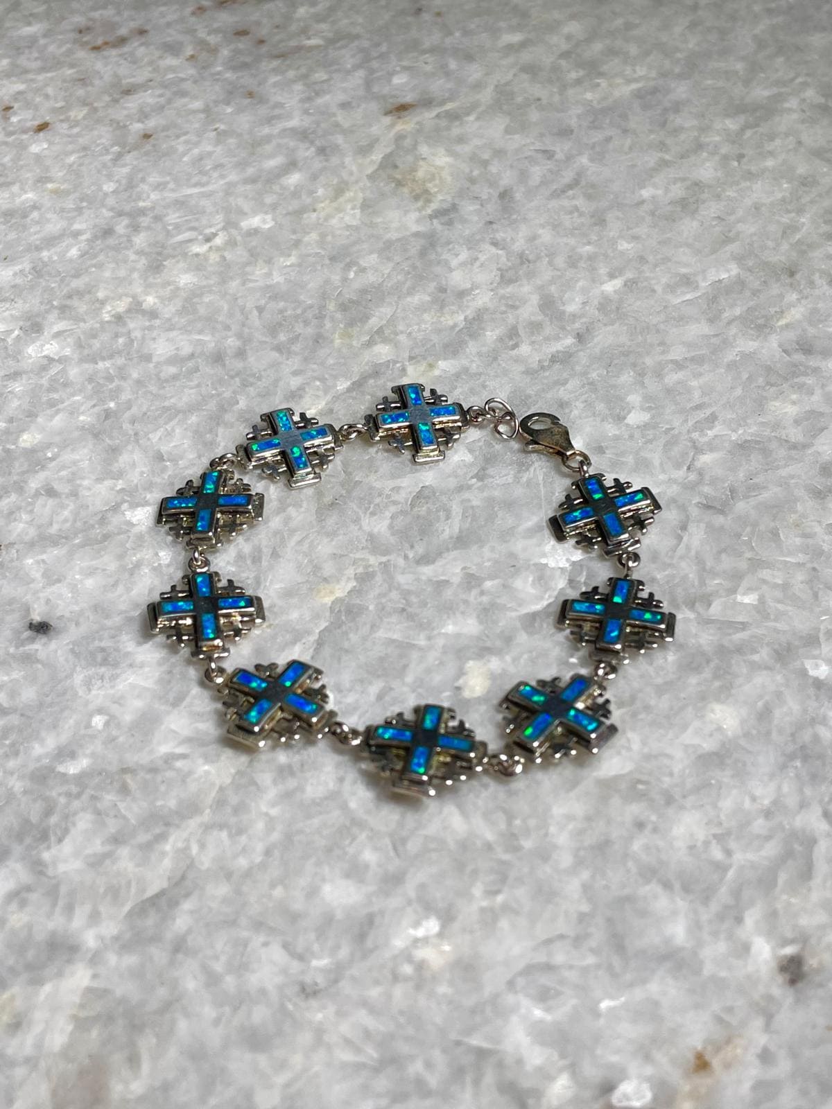 Jerusalem Cross Bracelets, blue opal Jewelry, 925 silver, Silver Cross Bracelets, Christian gift, Religious Gift, gift for her